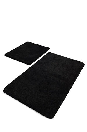 Post Peluş Banyo Paspas 2 Li Set, Kaymaz Taban Makina Da Yıkanılabilir 80x50cm- 40x50cm Siyah