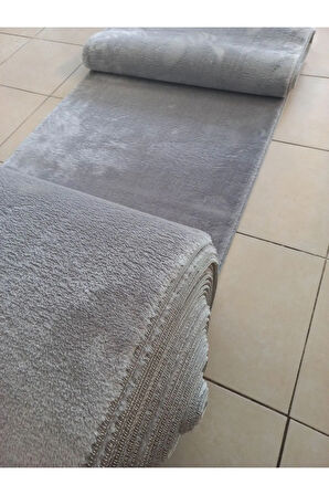 Jel Taban Yıkanabilir Yolluk Özel Ebat Kesim Uzun Tüylü Peluş Post Gri