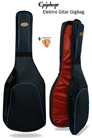 Uyumlu Elektro Gitar Kılıfı Taşıma Çantası Gigbag Softcase + Ahşap Pena