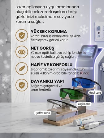 Lazer Epilasyon Koruyucu Gözlük 3'lü Paket (Mavi - Yeşil - Şeffaf )