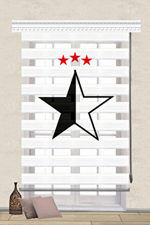 SERİR HOME DİJİTAL BASKILI ZEBRA TARAFTAR BASKILI SİYAH BEYAZ YILDIZ