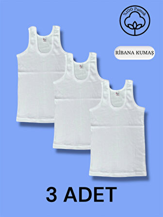 Yüksek Kalite Erkek Çocuk Pamuk Ribana Atlet Oval Yaka 3'lü Paket