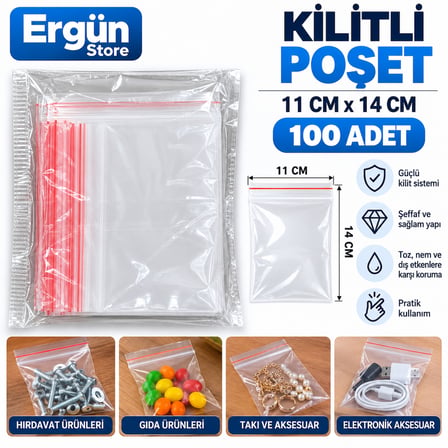 Malzeme Poşeti , Gıda Poşeti , Kilitli Poşet 11x14 100 Adet Gönderilir