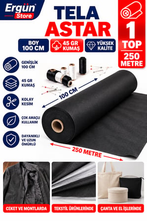 Tela Astar 250 Metre 45 Gr 100 Cm Boy Kanepe , Mobilya Alt Kumaş Siyah 1 Rulo