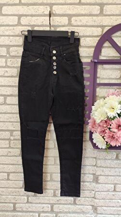 Ergur Kaya Yüksek Bel Düğme Ve Yırtık Detaylı Kot Pantolon Jean 92cm