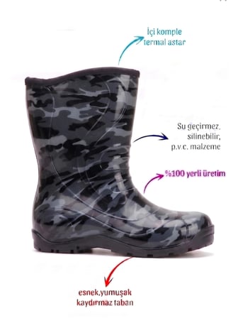 Palalı Termal Astarlı Su Geçirmez Erkek Çocuk Yağmur Çizmesi