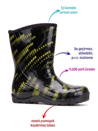Palalı Termal Astarlı Su Geçirmez Erkek Çocuk Yağmur Çizmesi
