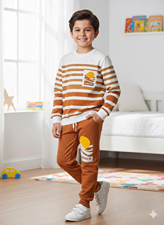 Çocuk baskılı uzun kollu mevsimlik alt üst takım