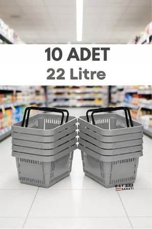 10 ADET / 22 Litre Plastik Market Alışveriş Sepeti Profesyonel Market Mağaza El Sepeti Gri