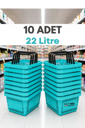 10 ADET / 22 Litre Plastik Market Alışveriş Sepeti Profesyonel Market Mağaza El Sepeti Turkuaz
