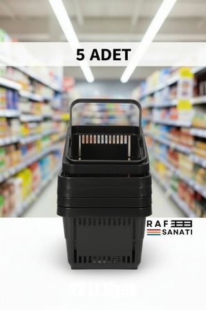 5 ADET / 22 Litre Plastik Market Alışveriş Sepeti Profesyonel Market Mağaza El Sepeti Siyah