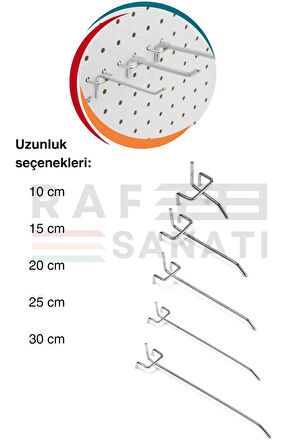 50 Adet Fon Kancası Delikli Pano Kancası 20 cm - Askı Kanca Raf Askısı Raf Aksesuar Tel Askı Raf Kancası