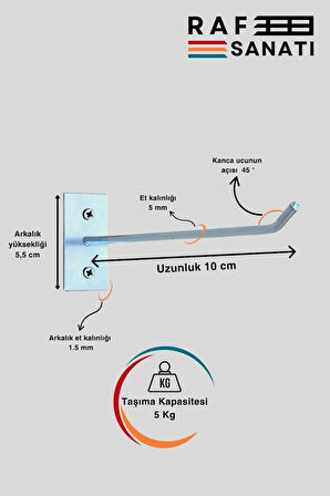 50 Adet Duvar Kancası 10 Cm Duvar ve Suntaya Monte Askı Vidalı Kanca Raf Kancası Raf Askısı Aksesuar