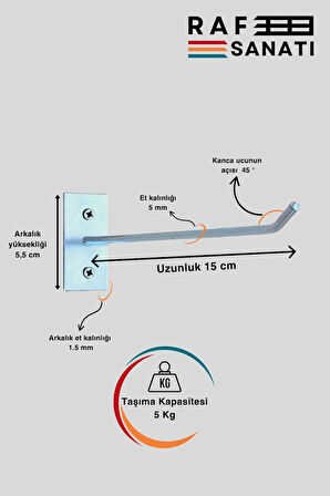 10 Adet Duvar Kancası 15 Cm Duvar ve Suntaya Monte Askı Vidalı Kanca Raf Kancası Raf Askısı Aksesuar Tel