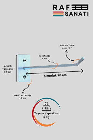 10 Adet Duvar Kancası 20 Cm Duvar ve Suntaya Monte Askı Vidalı Kanca Raf Kancası Raf Askısı Aksesuar Tel