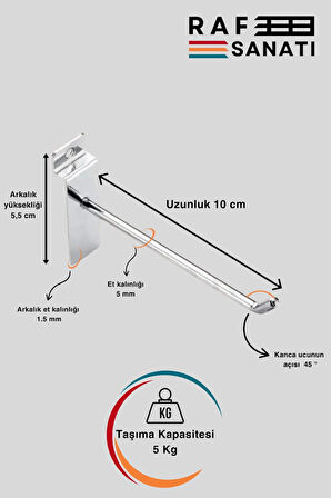 10 Adet Kanallı Pano Kancası 10 cm - Askı Kanca Raf Askısı Raf Aksesuar Tel Askı Raf Kancası