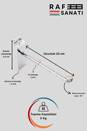 10 Adet Kanallı Pano Kancası 20 cm - Askı Kanca Raf Askısı Raf Aksesuar Tel Askı Raf Kancası