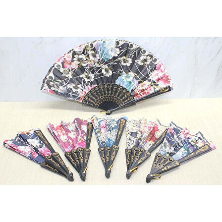 Plastik Çiçek Desenli Yelpaze