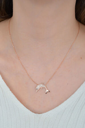 925 Ayar Gümüş Gold Zirkon Taşlı Yunus Kolye