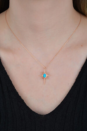 925 Ayar Gümüş Firuze Taşlı Kutup Yıldızı Kolye