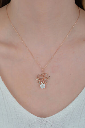 925 Ayar Gümüş Filizlenmiş Manolya Çiçeği Kolye