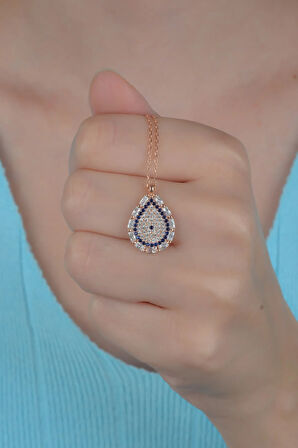 925 Ayar Damla Nazar Kadın Gümüş Kolye