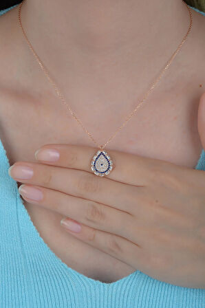 925 Ayar Damla Nazar Kadın Gümüş Kolye