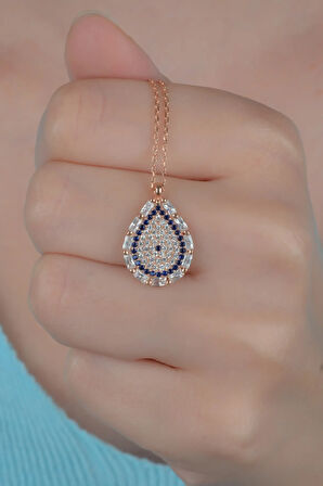 925 Ayar Damla Nazar Kadın Gümüş Kolye