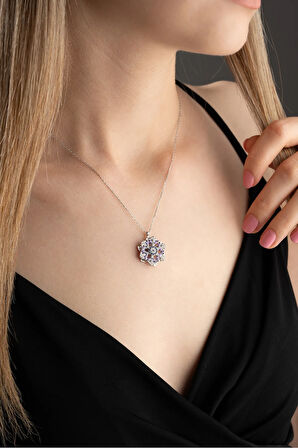 925 Ayar Gümüş Kar Tanesi Nazar Detaylı Dönen Kadın Kolye