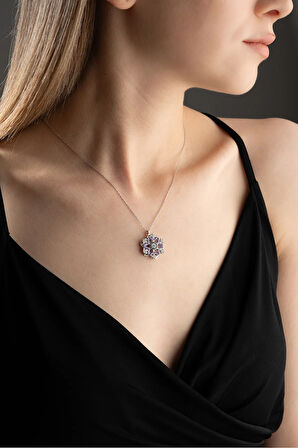 925 Ayar Gümüş Kar Tanesi Nazar Detaylı Dönen Kadın Kolye