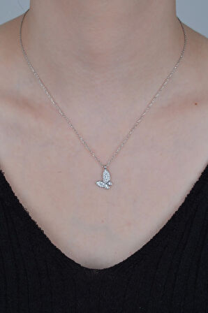 925 Ayar Gümüş Minimal Kelebek Model Kadın Kolye
