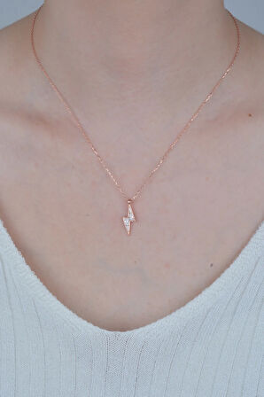 Kadın 925 Ayar Minimal Şimşek Kolye Gümüş Kolye