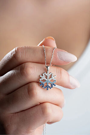 925 Ayar Gümüş Rodyum Kaplama Kar Tanesi Renk Geçişli Kolye