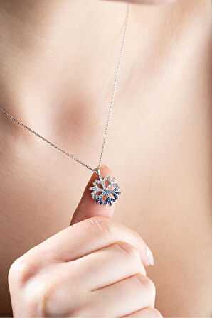 925 Ayar Gümüş Rodyum Kaplama Kar Tanesi Renk Geçişli Kolye