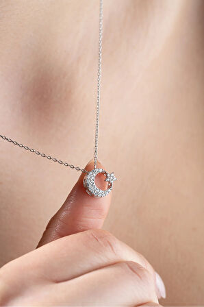 925 Ayar Gümüş Rodyumlu Ay Yıldız Kolye