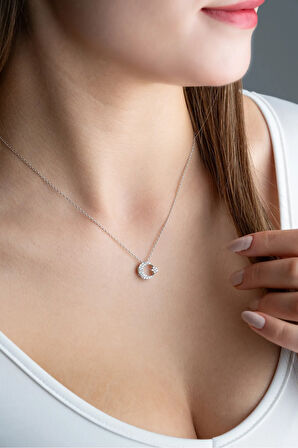 925 Ayar Gümüş Rodyumlu Ay Yıldız Kolye