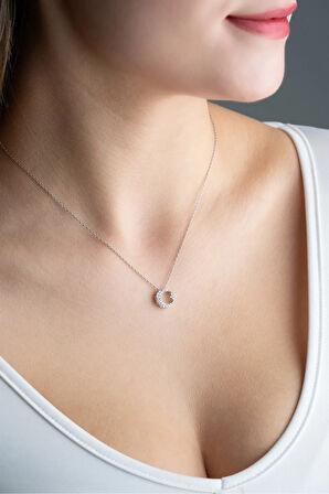 925 Ayar Gümüş Rodyumlu Ay Yıldız Kolye