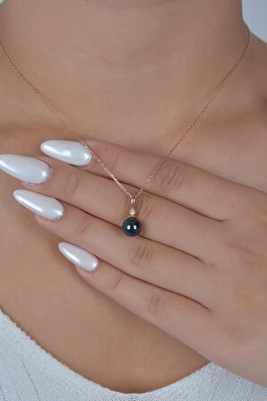 925 Ayar Gümüş Yuvarlak Siyah Barok Inci Kolye