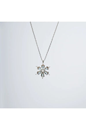 925 Ayar Açıkı Yeşil Çiçek Kolye Kadın Gümüş Kolye