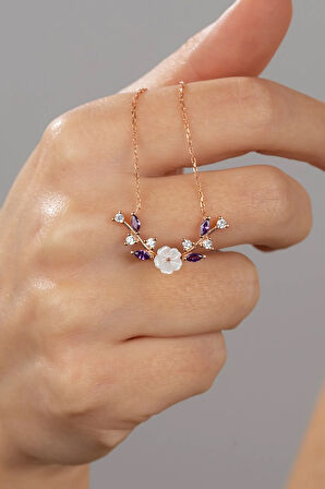 925 Ayar Gümüş Kadın Zeytin Dalı Manolya Çiçeği Kolye