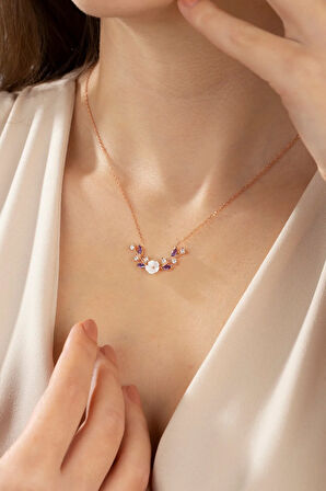 925 Ayar Gümüş Kadın Zeytin Dalı Manolya Çiçeği Kolye