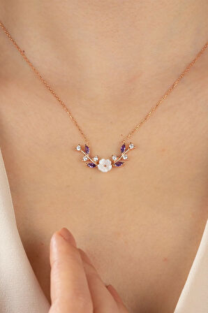 925 Ayar Gümüş Kadın Zeytin Dalı Manolya Çiçeği Kolye