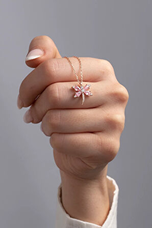 925 Ayar Gümüş Pembe Taşlı Yusufçuk Kadın Kolye