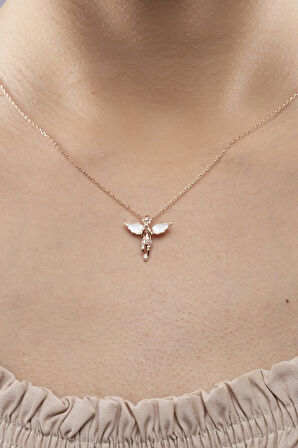 925 Ayar Gümüş Beyaz Kanatlı Melek Model Kadın Kolye