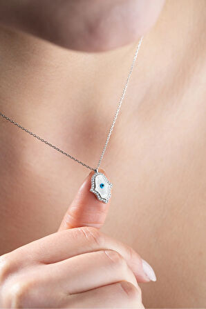 925 Ayar Gümüş Fatma Ana Eli Mineli Kadın Gümüş Kolye