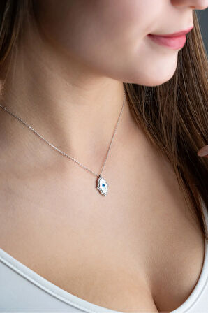 925 Ayar Gümüş Fatma Ana Eli Mineli Kadın Gümüş Kolye