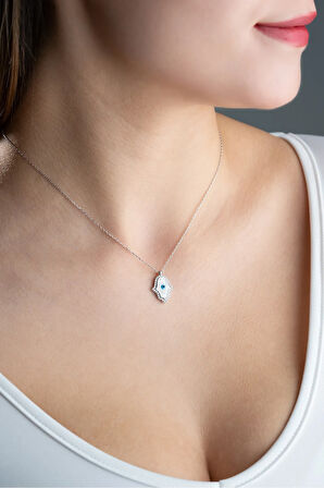 925 Ayar Gümüş Fatma Ana Eli Mineli Kadın Gümüş Kolye