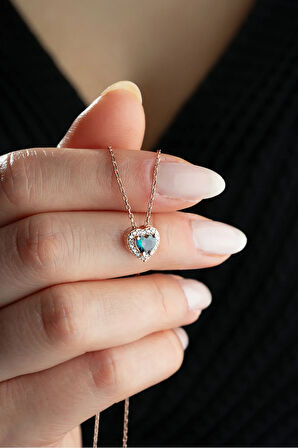 925 Ayar Gümüş Mistik Topaz Taşlı Kalp Model Kolye