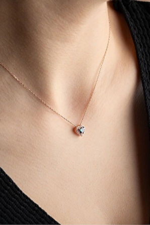 925 Ayar Gümüş Mistik Topaz Taşlı Kalp Model Kolye