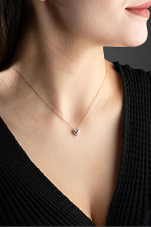 925 Ayar Gümüş Mistik Topaz Taşlı Kalp Model Kolye